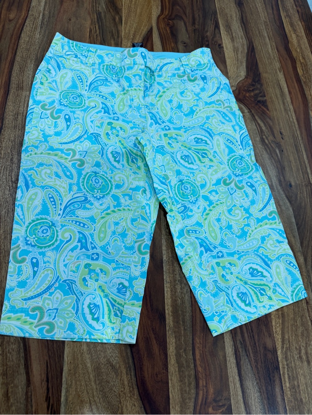 New York & Company Blue and Green Paisley Bermuda Shorts